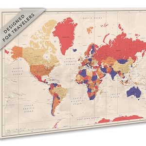 Carte du monde avec punaises, carte sur toile avec punaises, carte du monde avec affichage, cadeau de voyage, carte personnalisée à épingles, carte aventure à épingles, décoration de voyage