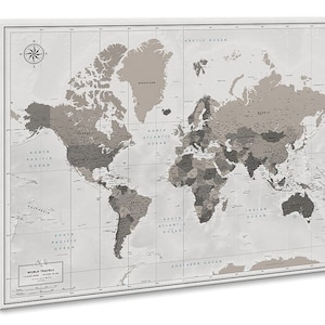 Tableau carte du monde, toile de carte du monde avec punaises, carte du monde avec personnalisation, toile de voyage, carte du monde familiale