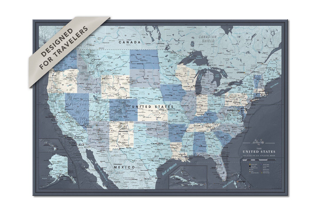 US Map Poster With Push Pins - USA Map Poster - Personalized Travel Map ...