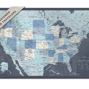 Poster de carte des États-Unis avec punaises - Poster de carte des États-Unis - Carte de voyage personnalisée | Épingler les aventures