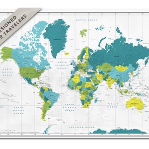 Affiche de carte du monde, impression de carte du monde, affiche de carte de voyage avec épingles, carte personnalisée avec punaises, carte du monde précise, carte d'art mural coloré