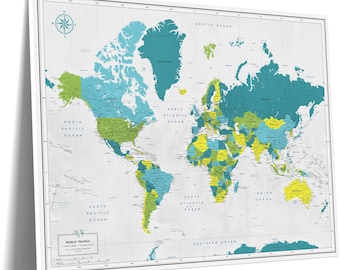 Custom Push Pin World Map Canvas, Travel Tracker Pin Board, 100 Pins, Personalized, Wedding Gift