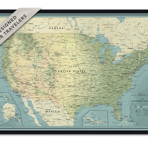 Carte encadrée avec punaises des États-Unis, carte de voyage des États-Unis, carte des États-Unis de tous les États-Unis, carte des États-Unis personnalisée, cadeau personnalisé pour un voyageur
