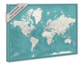 Minimalist push pin map - Personalized world map canvas - Anniversary gift | Pin Adventures