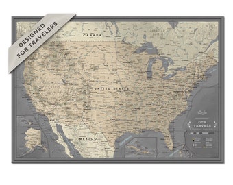 United states travel map poster - USA map print - large poster - gift for traveler /  Pin Adventure map