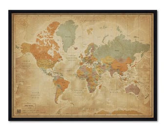 Serie Mini-Atlas: Mapa compacto de viaje con chinchetas – Technicolor, tablero de chinchetas, 100 chinchetas, regalo de inauguración de casa