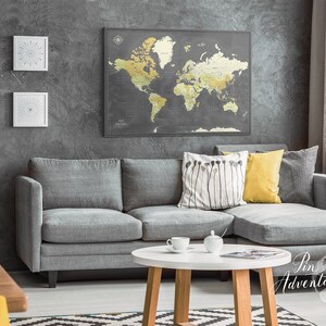 Push Pin Travel Map with Quote World Map canvas Modern Design Various size options image 8