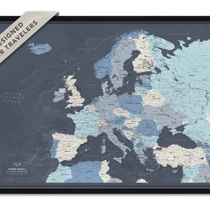 Gerahmte Europa-Reisekarte mit Pins - Modern Design Europa-Karte für Reisende - Verschiedene Größen- und Design-Optionen