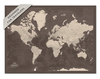 Affiche de carte du monde personnalisée avec punaises, tableau d&#39;affichage de carte de voyage, carte de voyage en couple, carte du monde personnalisée en couleurs neutres