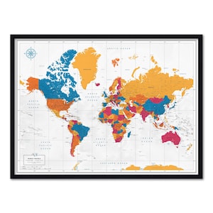 Mapa del mundo enmarcado con chinchetas, planificador de viajes personalizado, tablero de alfileres, 100 alfileres, regalo de jubilación