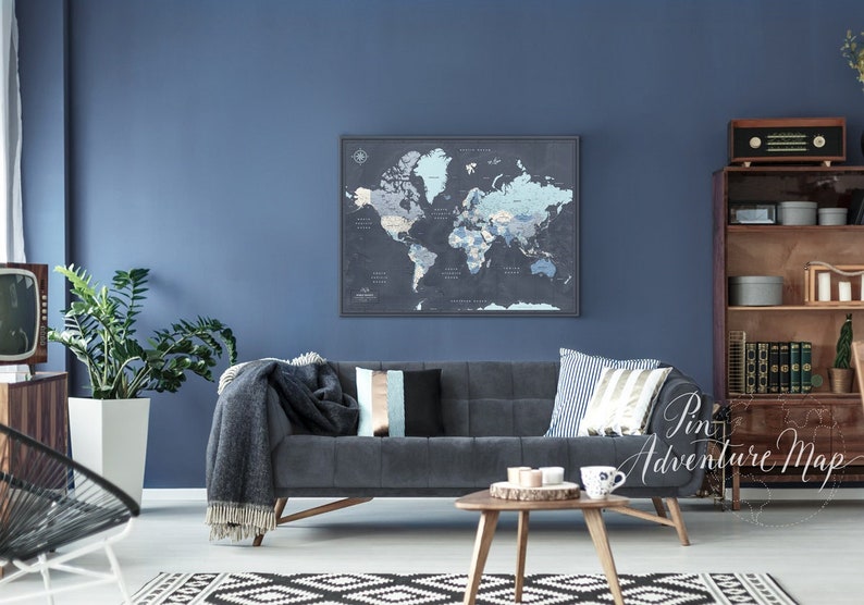 World Map Poster to Track Travels, Personalized Push Pin Travel Map, Personalized Gift, Map of The World Wall Art image 1