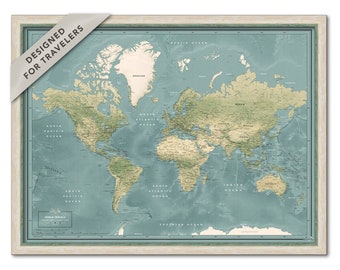 Custom Map of The World, Personalized Travel Map, Framed Push Pin World Map, Family Travel Map with Pins, Accurate Global Map