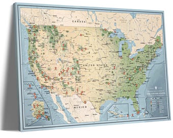 Mapa de Parques Nacionales de EE. UU. con chinchetas – Rastreador de viajes personalizado, tablero de chinchetas, 100 chinchetas, regalo de graduación