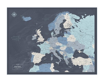 Mapa turístico de Europa con chinchetas — Póster o tablero de corcho, personalizado, 100 chinchetas, regalo de jubilación