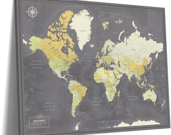 Push Pin World Map – Travel Canvas Pin Board with Quote