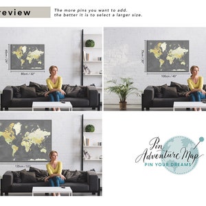 Push Pin Travel Map with Quote World Map canvas Modern Design Various size options image 6