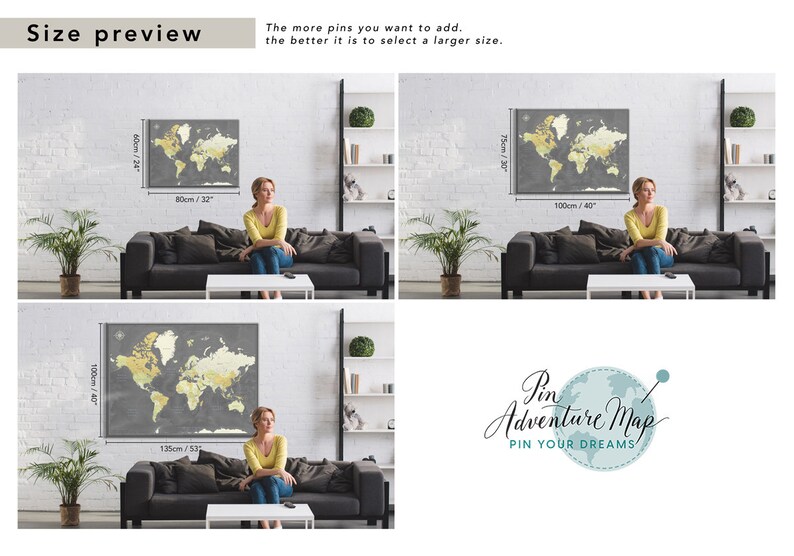 Push Pin Travel Map with Quote World Map canvas Modern Design Various size options image 6