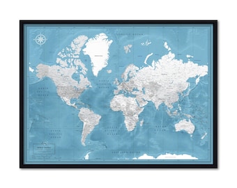 Framed World Push Pin Map, Personalized Travel Anniversary Gift