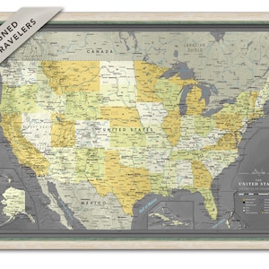 Carte des États-Unis à épingles, carte des États-Unis avec épingles, carte de voyage avec personnalisation, carte des États-Unis encadrée avec épingles, carte pour couples