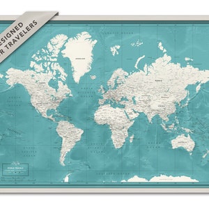 Mappa con puntine da disegno incorniciata, mappa del mondo, arte murale minimalista blu, mappa del mondo con puntine da disegno, mappa personalizzata, regalo di nozze unico