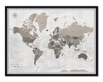 Framed World Map – Push Pin Travel Tracker, Personalized Adventure Art