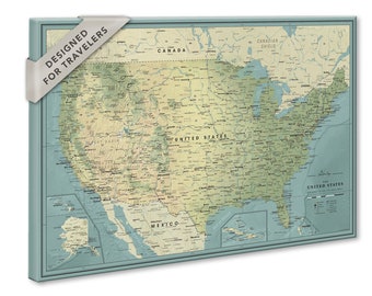 USA map for travelers - Detailed United States map on canvas - NEW DESIGN - Personalization and Various sizes