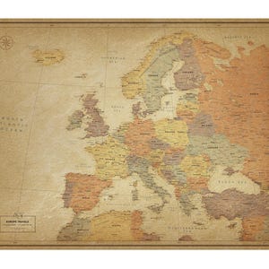 Vintage poster Europa kaart - Push Pin kaart Europa - muurkaart Europa in verschillende maten