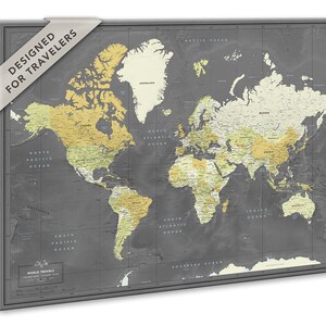 Push Pin Travel Map with Quote World Map canvas Modern Design Various size options image 1