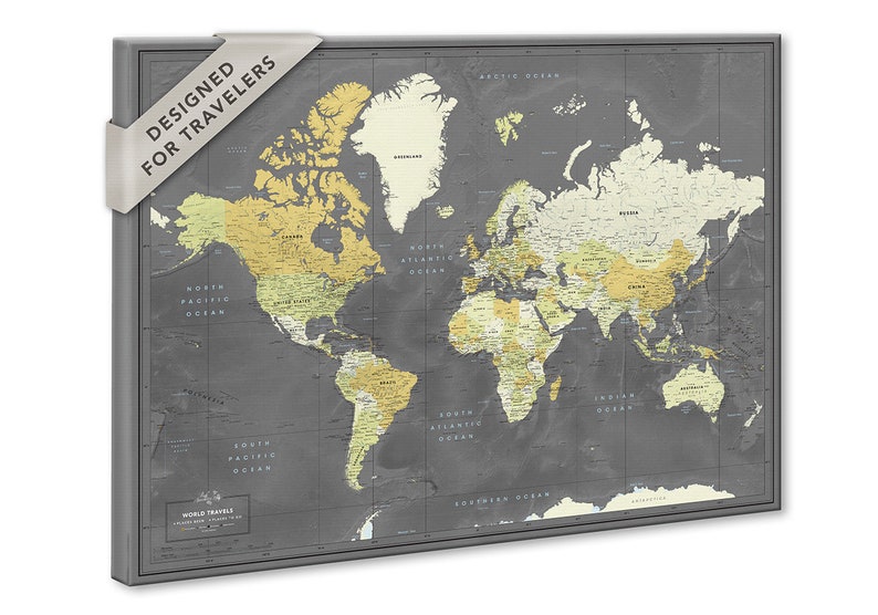Push Pin Travel Map with Quote World Map canvas Modern Design Various size options image 1