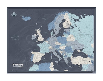 Navy Europe Travel Map with Pins – Push Pin Adventure Map