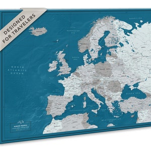 Canvas reiskaart Europa - Punaisekaart - gepersonaliseerde reiskaart met spelden | Pin-avonturen