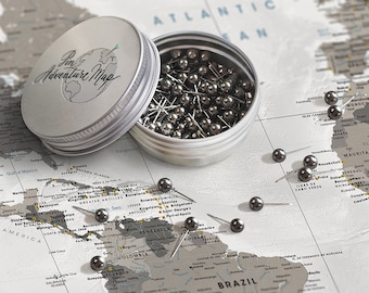 Map push pins - metallic black color pins for pinmaps, Push Pins in various colors with case