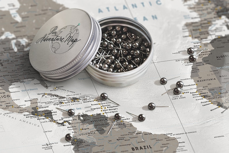 Map push pins metallic black color pins for pinmaps, Push Pins in various colors with case image 1