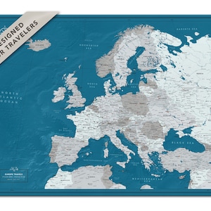 Push Pin Europa Karte, personalisiertes Poster von Europa, Pin Kartendruck, Europa Reisekarte mit Pins, Benutzerdefinierte Push Pin Map, Pin Adventures Map
