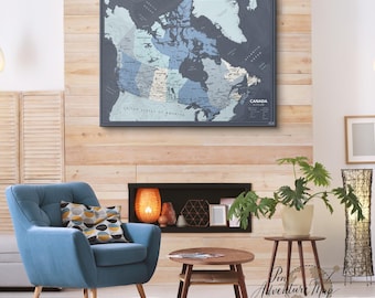 Canada Map Pin Board — Push Pin Travel Map on Canvas, Wrapped or Framed, Personalized, 100 Pins