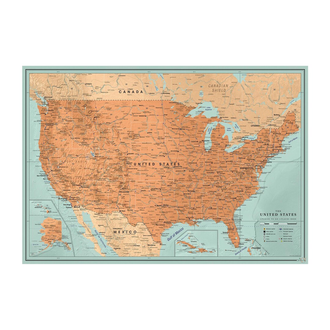 Personalized USA Travel Map With Pins, Orange United States Push Pin ...