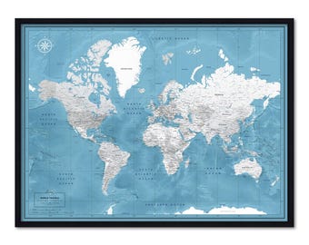 Personalized Framed World Map, Push Pin Travel Tracker (Multiple Sizes)