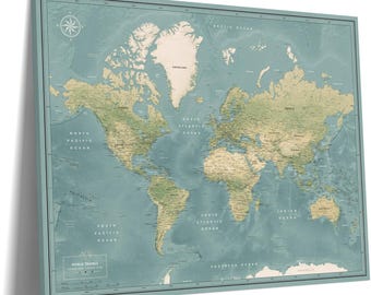 Personalized World Map with Pins on Canvas – Travel Tracker Pin Board