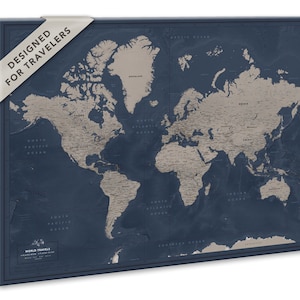 Carte du monde sur toile, carte avec punaises, carte minimaliste du monde, carte de l'aventure avec épingles, carte de voyage personnalisée, cadeau de mariage unique