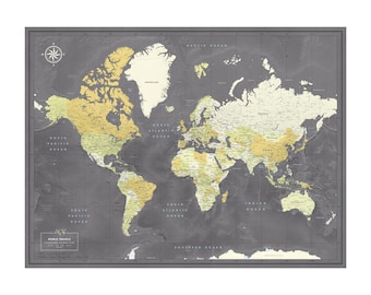 Push Pin World Map Poster, Track Your Travels, Adventure Map (53" x 40")