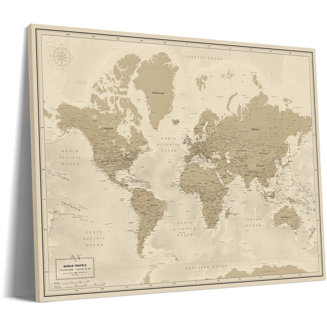 Personalized World Map Push Pin Board – Travel Tracker Canvas Wall Art ...