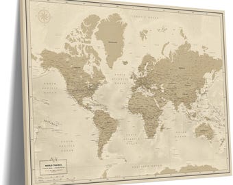 Tablero de mapas del mundo personalizado con chinchetas – Lienzo decorativo para pared con rastreador de viajes, 100 chinchetas, mapa de viajes con chinchetas, regalo de graduación