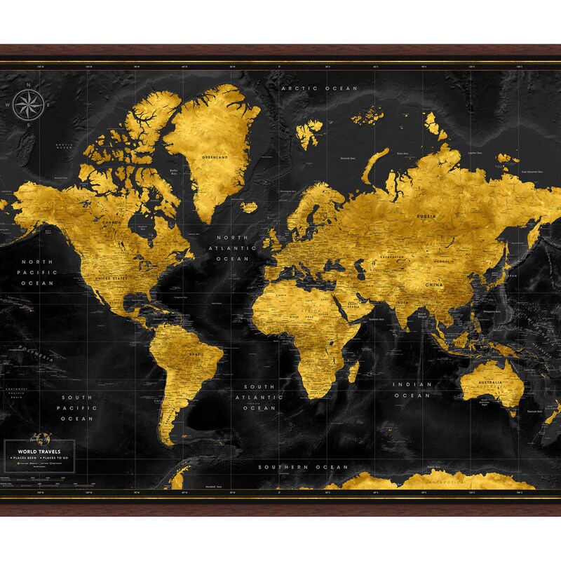 Gold World Map Etsy 