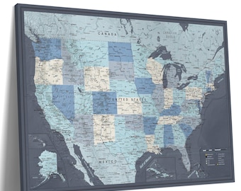 USA Map Pin Board – Detailed United States Canvas Travel Map