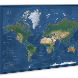 Carte du monde détaillée sur toile, carte du monde aux couleurs naturelles, carte du monde avec punaises, carte du monde du monde avec épingles, carte de la terre personnalisée