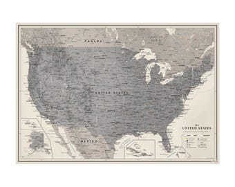 Gray USA Push Pin Map, Personalized United States Travel Map, Pin Board, 100 Pins, Gift for Travelers