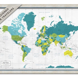 Personalized World Map, Framed Push Pin Travel Map, World Map With Pins, Personalized Gift, Unique Travel Map, Colorful World Map