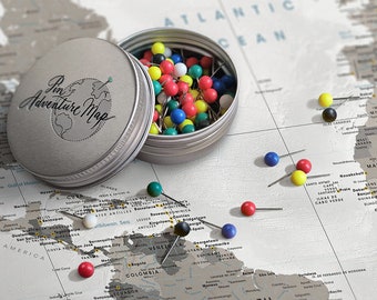 Map push pins - Push Pins in various colors with case / Mixed color push pins / Plastic Pins