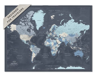 Affiche de carte du monde pour suivre les voyages, carte de voyage personnalisée avec punaises, cadeau personnalisé, art mural carte du monde