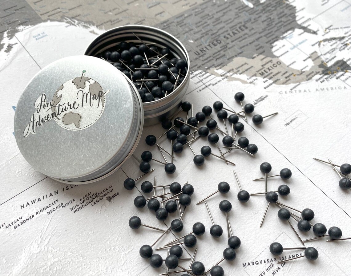 Map Push Pins Black Push Pins With Case / Pin on Map Black Etsy